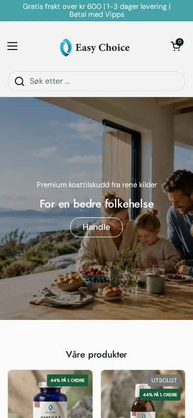 Mobilskjermbilde av nettsiden Easychoice
