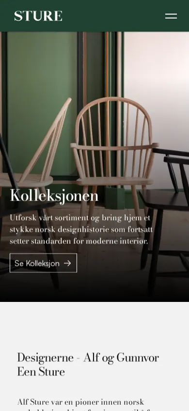 Mobilskjermbilde av nettsiden Sture Design